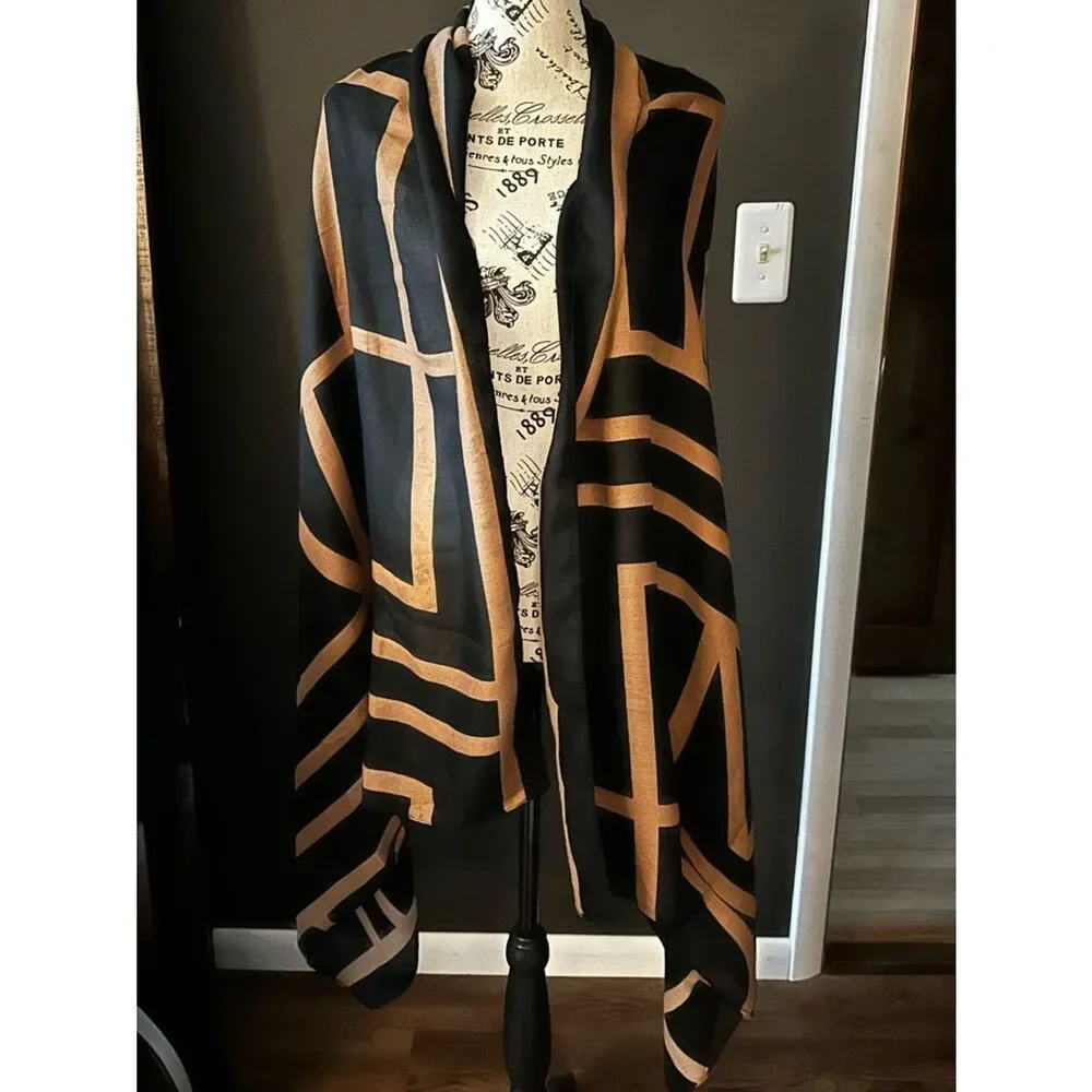 MISSLOOK Black and Bronze Geometric Wrap Scarf